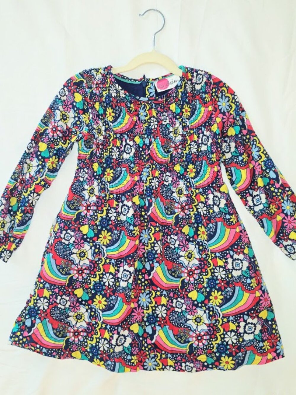 Mini Boden Girls 4-5Y 110 Navy Rainbow Floral Long Sleeve Dress
